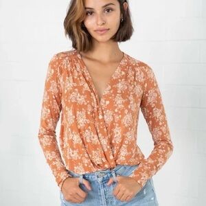 Free People Printed Turnt Bodysuit